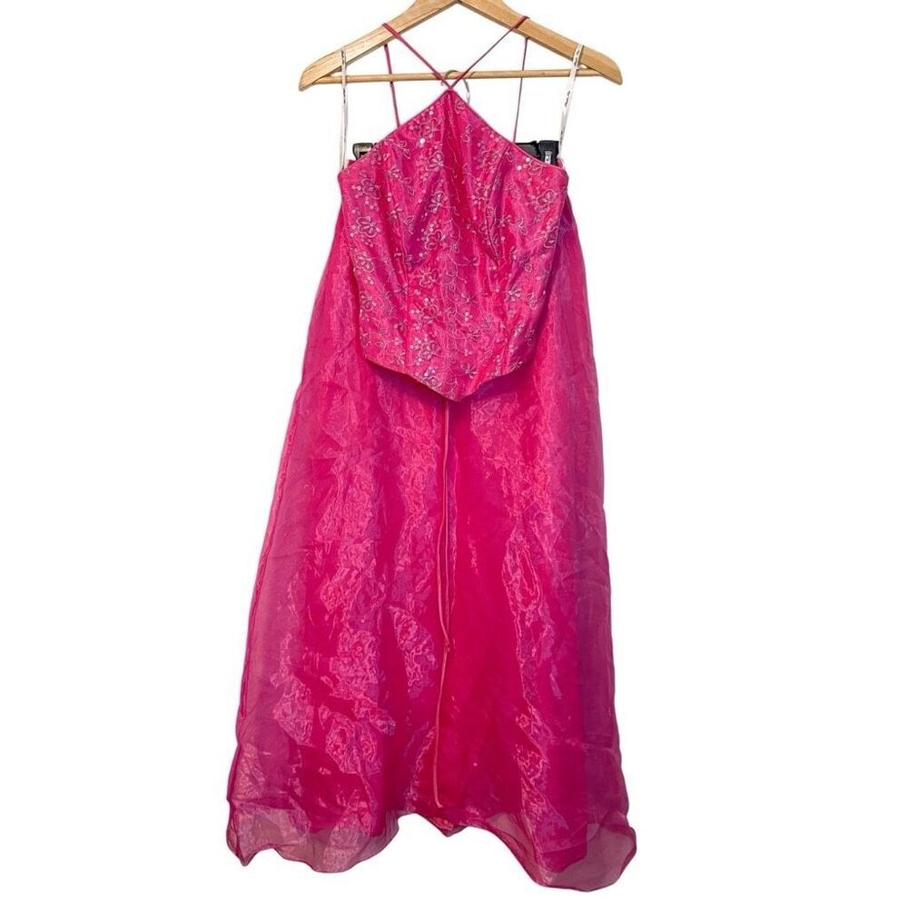 Vintage Y2K Blondie Nites by Jaslene 2 PC Pink Corset‎ Halter Prom Dress Size 3